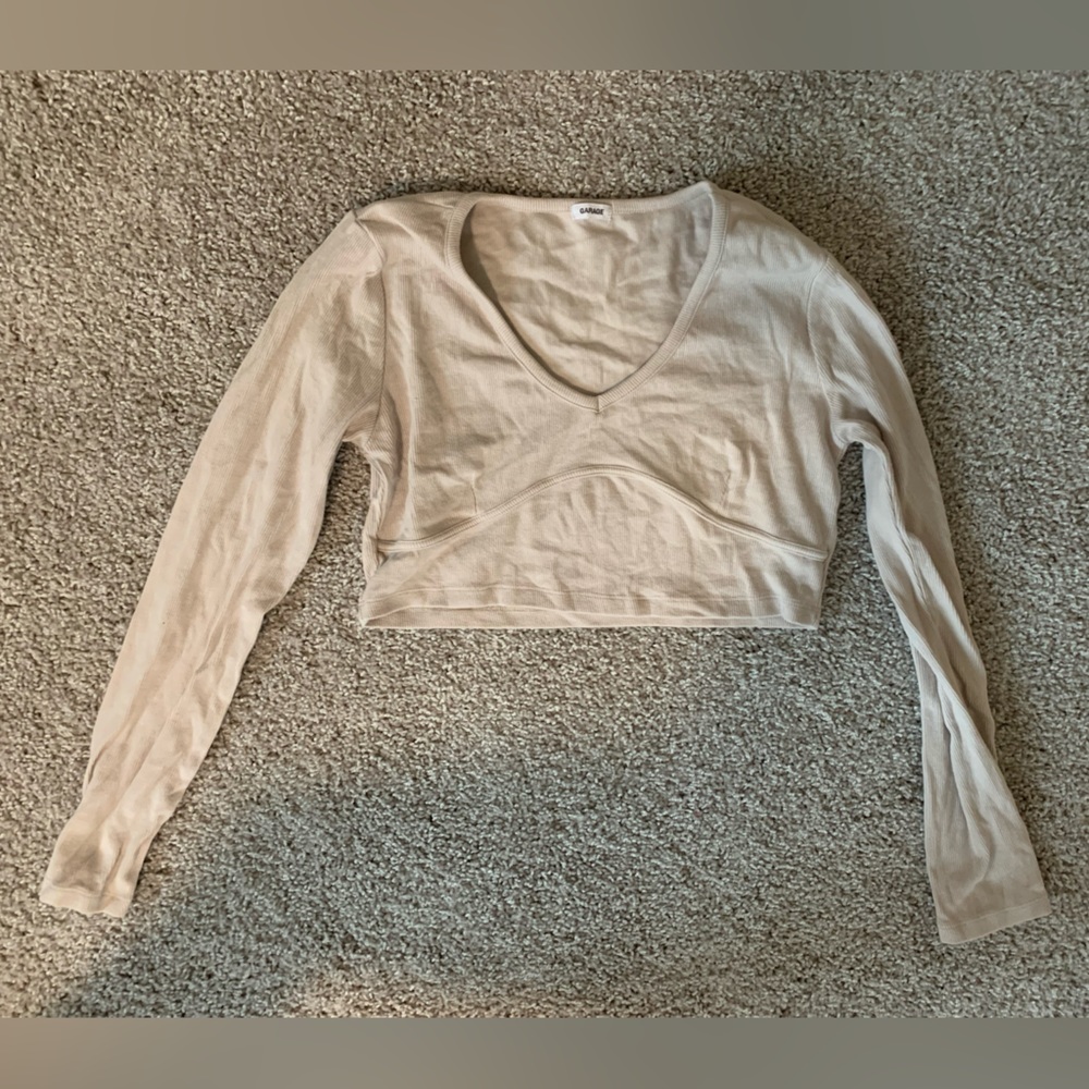 Cropped Tan Ribbed Garage Clothing Long Sleeve Size M